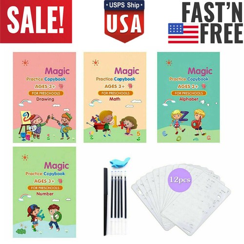 23PCS Writin Preschooler Pen Reusable Magic Practice Copybook Number Book Set US - Picture 1 of 11