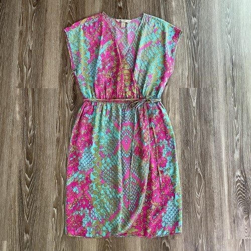 Presley Skye 100% Seide Kleid Schlangenmuster Crêpe de Chine Faux Wickel Gr. Medium - Bild 3 von 13