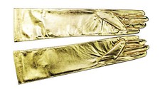 Elbow Length Gold Metallic Stretch Nylon Gloves
