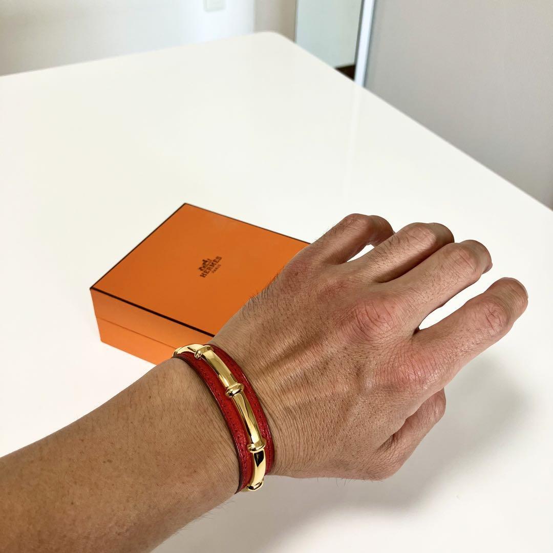 HERMES Gold Red Bangle Bracelet Vintage Rare 5.5cm x 5cm HERMES Gold Red Bangle Bracelet Vintage Rare 5.5cm x 5cm