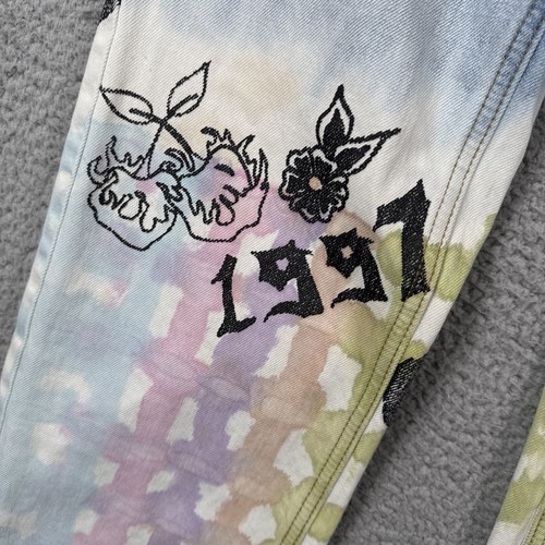 BDG Jeans Womens 26 Cowboy Jean High Rise Graffiti Tattoo Streetwear Y2K Tie Dye - Picture 6 of 22