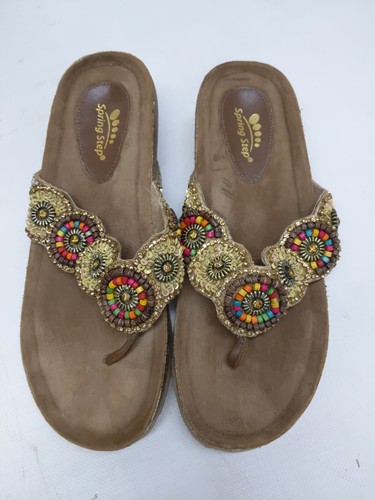 $110 AZURA by Spring Step 39 9 Sandal Urla Thong Embellished Beaded - Picture 3 of 7