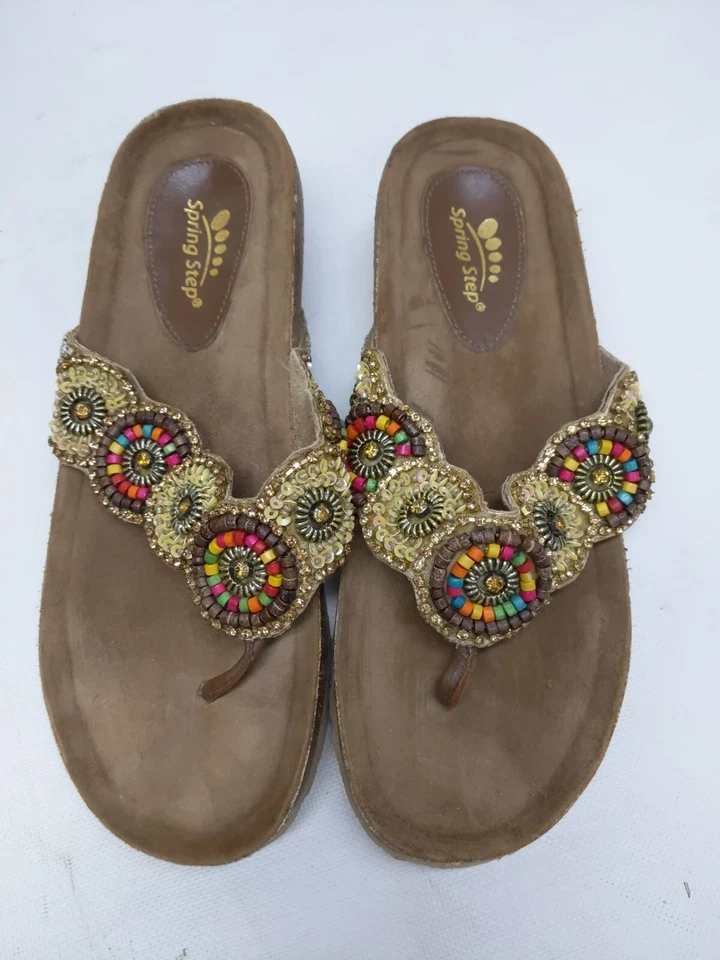 $110 AZURA by Spring Step 39 9 Sandal Urla Thong Embellished Beaded - Image 3 of 4