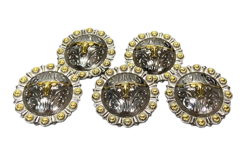 "Juego de 5 conchos Western Golden Longhorn Berry, 1-1/2"" atornillado trasero, 38 mm" - Imagen 2 de 10