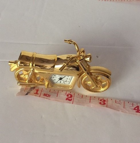 IMPERIAL BRASS GOLD TONE MINIATURE VINTAGE MOTORCYCLE MOTOR BIKE QUARTZ CLOCK - Bild 9 von 12