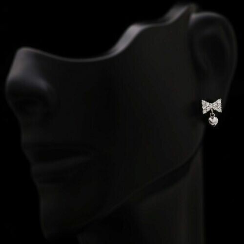 Bonitos aretes colgantes redondos con lazo de diamantes simulados enchapados en oro blanco de 14 k - Imagen 3 de 5
