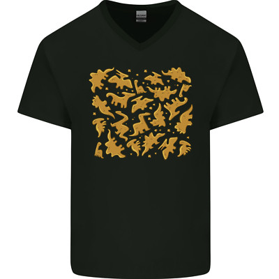 Chicken Nugget Dinosaurier Herren V-Ausschnitt Baumwolle T-Shirt