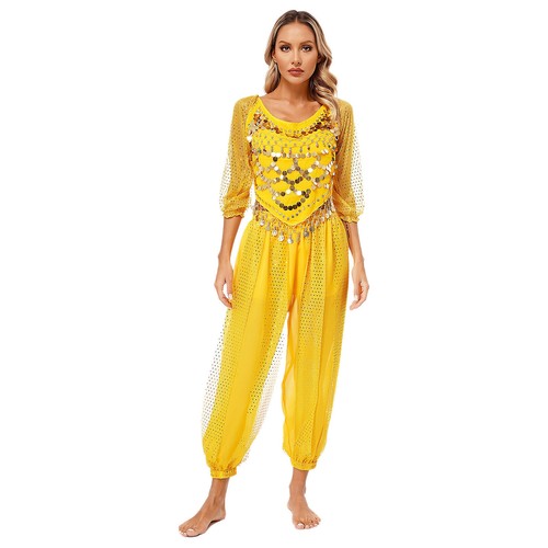 Damen Kostüm Saum Set Karneval Outfit unregelmäßig Chiffon Hose Bollywood Rücken - Bild 37 von 72