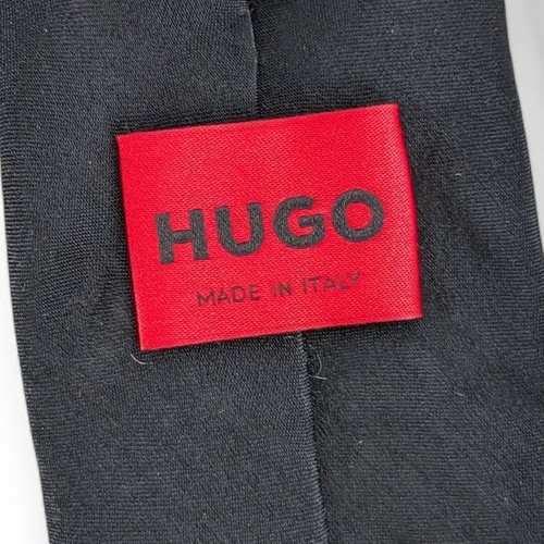 HUGO Boss Men's Skinny Satin Black Tie Necktie Black Modern Formal Italy $78 - Picture 4 of 6