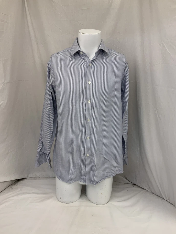 Camisa Hart Schaffner Marx L Azul Rayas 100% Algodón Abotonada YGI X1-62 Foto 2 de 4