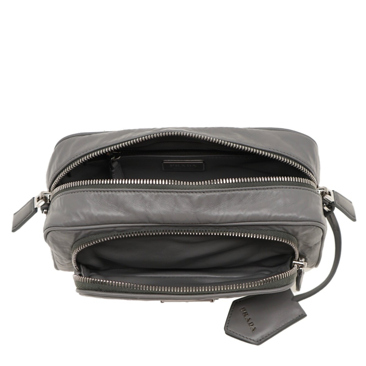 Prada Nappa Antique Shoulder Bag Multi Pocket Grey 1BH198 New | eBay