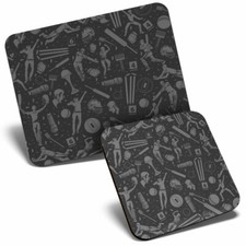 Mouse Mat & Coaster Set - BW - Cricket Ball Bat Pattern  #37409