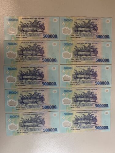5 MILLIONEN Vietnam DONG. 10 x 500.000 vietnamesische Banknoten. 10 Cir Vnd Rechnungen. H - Bild 2 von 2