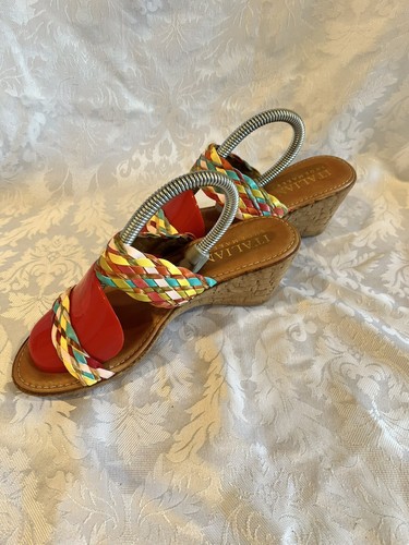 Sandalias Italianas Mujer Multicolor Correa Trenzada Cuña Deslizables Talla 8 - Imagen 5 de 7