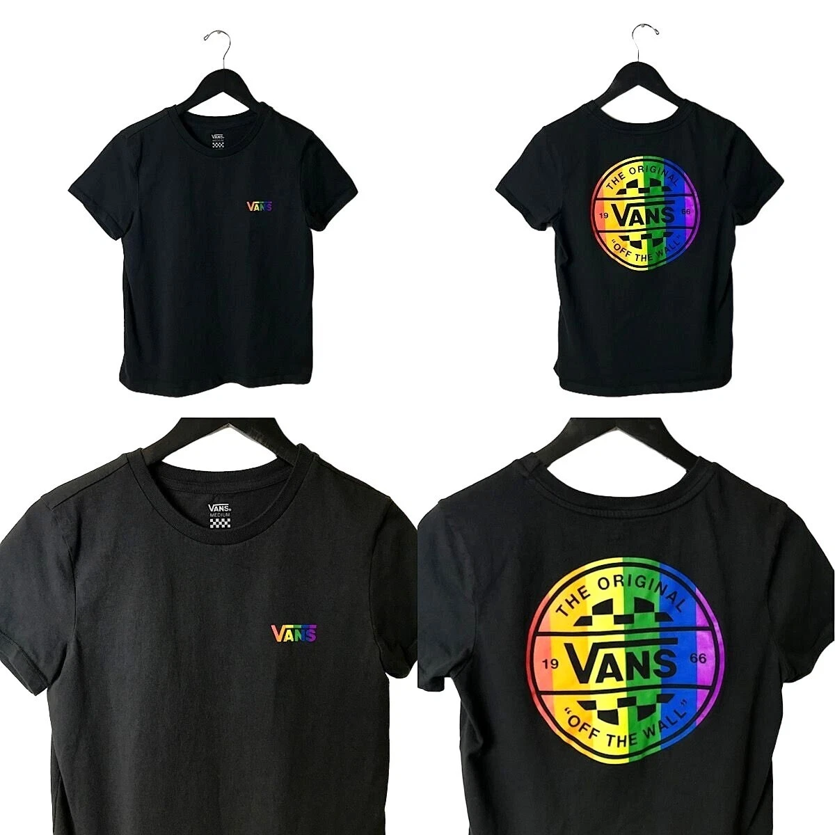 Vans Off The Wall Shirt Womens Black Small Skate Rainbow Colors Small S | eBay