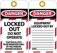 NMC 10 Qty 1 Pack 3" High x 6" Long, LOCKED OUT - DO NOT OPERATE, English Saf...