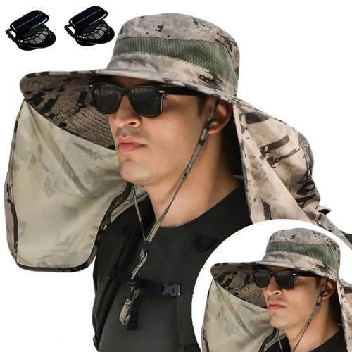 USB Rechargeable Solar Fan Hat with Neck Flap - Dual Cooling Outdoor Cap - Picture 7 of 7