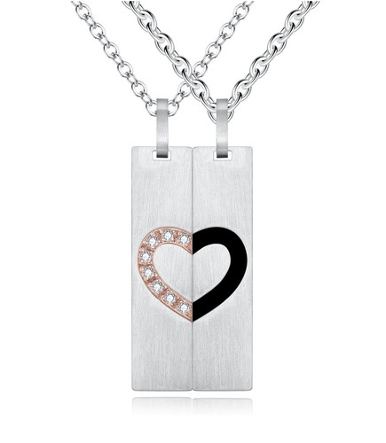 His & Hers Matching Set Heart with Heart Valentine Pendant Couples Necklace w...