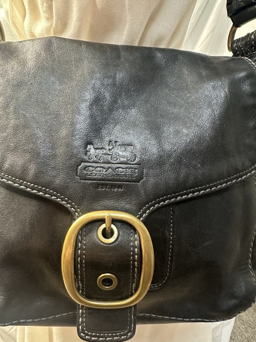 VTG Coach Bleecker Shoulder Bag Black Leather Brass Buckle