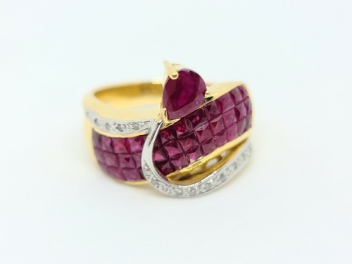 18K Yellow Gold Natural Pear Shape Ruby & Diamond Band Ring Size 9 MSRP $8,500 - Picture 5 of 13
