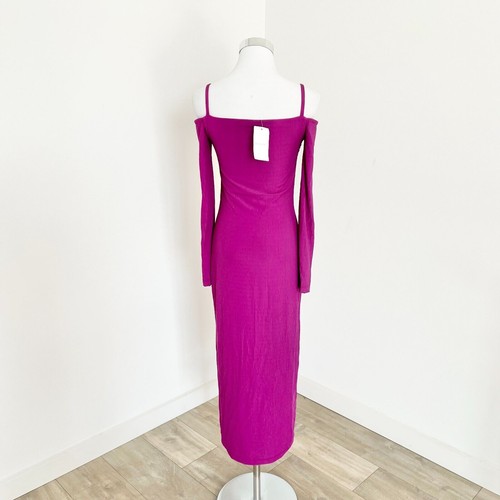 Kookai Jewell Midi Dress Long Sleeve Off Shoulder Bodycon Wild Viola Size 0 New - Picture 2 of 15