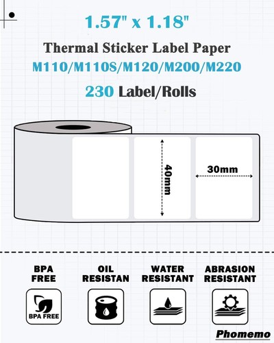 6 Rolls 40x30mm Sticker Label Self-Adhesive Paper for Phomemo M110/M200 Printer - Picture 2 of 8
