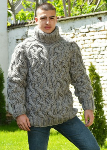 Designer Hand Knit Wool Sweater Cable 