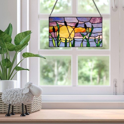 River Goods Cattails at Sunset Stained Glass Window Panel Wall Decor - Picture 12 of 12
