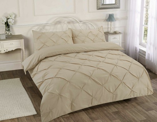 PINTUCK PLEATED DUVET QUILT COVER SET SINGLE DOUBLE SUPER KING SIZE BEDDING - Picture 8 of 10