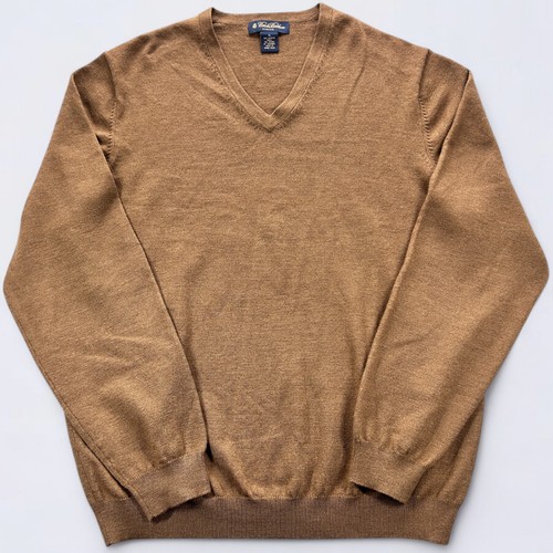 Brooks Brothers Sweater Men's XL Brown V-Neck Merino Wool Blend Stretch Preppy - Picture 2 of 8