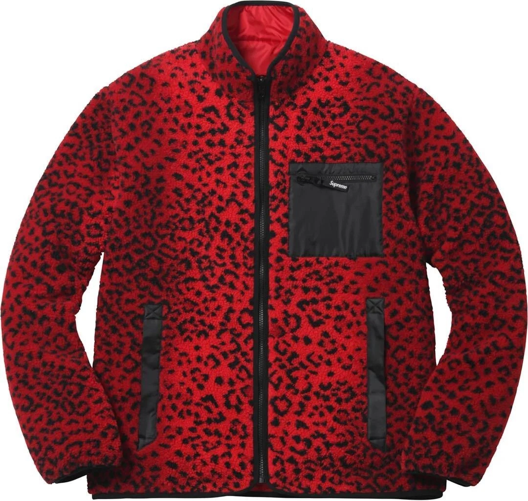Veste réversible polaire léopard Supreme 2017AW rouge M