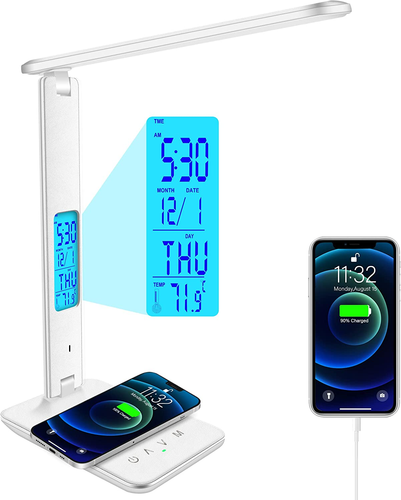 Desk Lamp with Wireless Charger, USB Charging Port, Dimmable Office Desk Light w