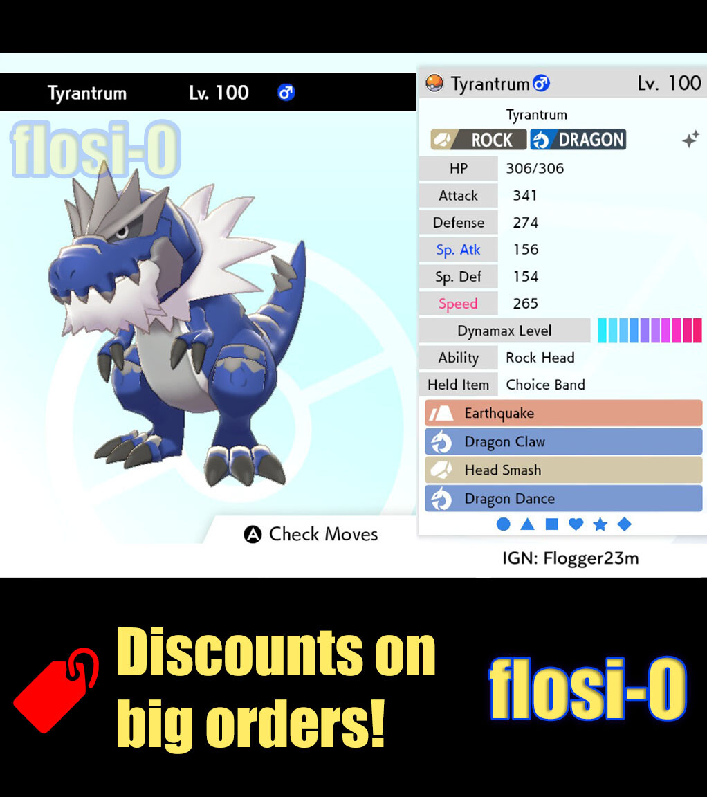 6IV Ultra Shiny Tyrantrum Pokemon Sword and Shield (Square Shiny)