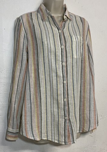 NWT Beach Lunch Lounge Small Button Down Shirt Beige Neutral Stripe Linen Blend - Picture 3 of 6