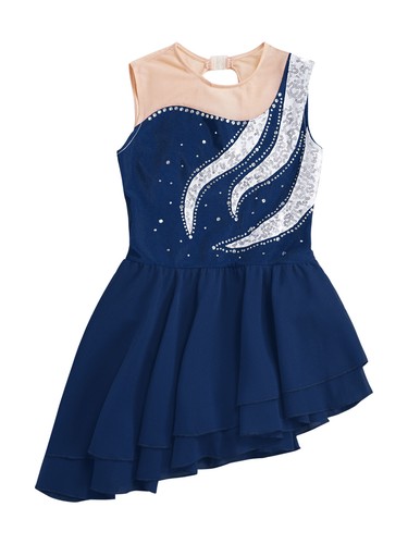 Kids Girl's Ballet Dresses Rhinestone Dancewear Latin Dance Dress Tiered Stage - Picture 18 of 70