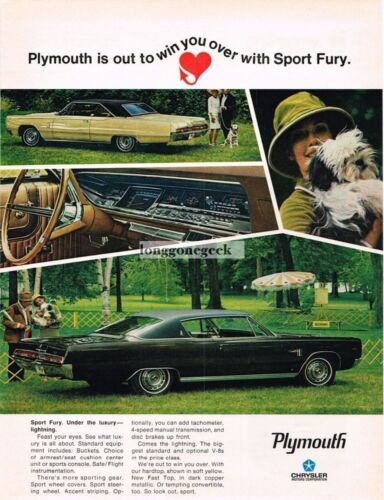 Plymouth Sport Fury 1967 cobre oscuro metálico 2 puertas techo rápido anuncio impreso vintage - Imagen 1 de 1