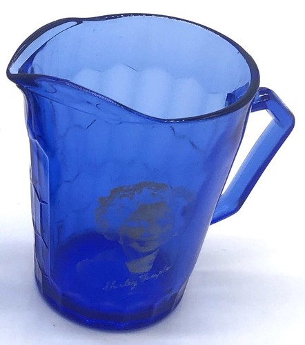 Vintage 30er Jahre Shirley Temple Hazel Atlas Kobaltblau Glas Milchkrug - Bild 3 von 6