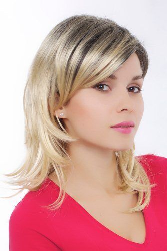 Perücke Damen Damenperücke lang blond dunkelbraun gesträhnt Scheitel Diva 45 cm - Bild 2 von 3