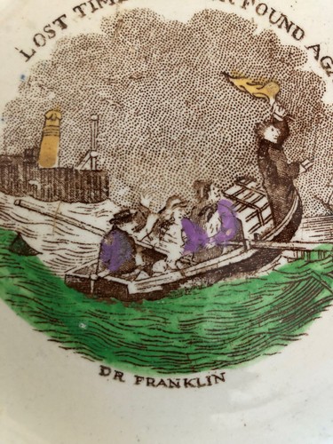 Alter Staffordshire Teller 1845 Lektionen verlorene Zeit nie wieder gefunden Dr Franklin - Bild 4 von 7
