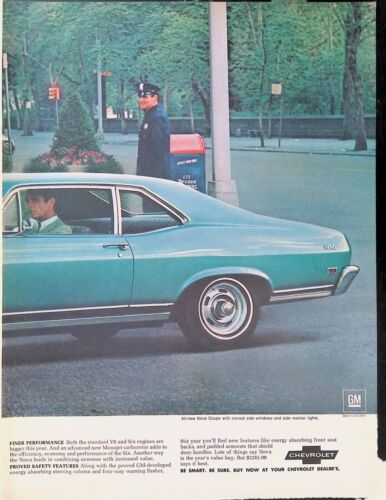 Print Ad 1968 GM Blue Chevy II Nova 2 Door Hardtop Police Officer Street View - Picture 2 of 2