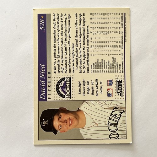 1994 Score 1993 Rookie David Nied Colorado Rockies #528 - Picture 14 of 14