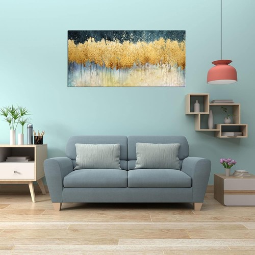 Large Waterproof Golden Forest Abstract Canvas Art - Ideal for Living Spaces - Picture 5 of 10