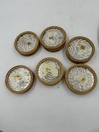 Vintage Butterfly Tray and Coaster 7 piece Set Bamboo Bottom - Picture 15 of 16