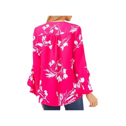 Vince Camuto Ruffle Top Floral Print Pleated Overlap L75641 Womens Size M - Bild 2 von 4