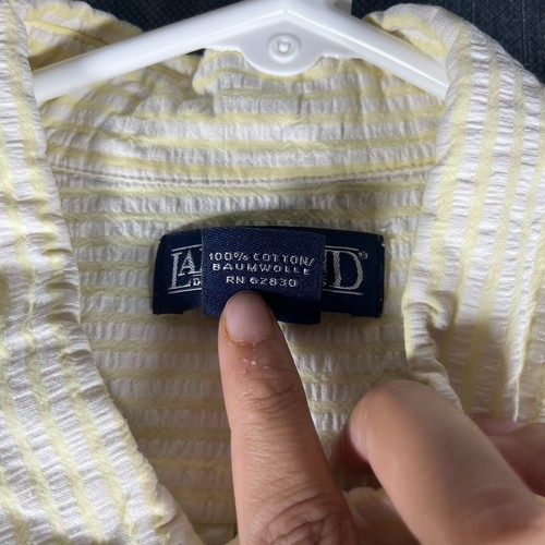 Lands' End Men Dress Shirt 17.5 Yellow White Striped Textured Cotton Button-Down - Picture 7 of 11