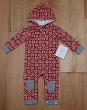 Burt's Bees Baby Fair Isle Organic Hooded Coverall ~ Snowflakes~ Red & Ivory ~