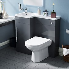 Nes Home Flat Packed 900mm Dark Grey L-Shape Left Hand Vanity Unit and Toilet