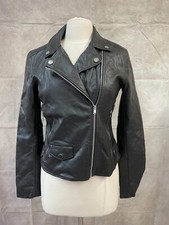Pull & Bear Women's Faux Leather Moto Biker Jacket Black Zippers Size Eur L