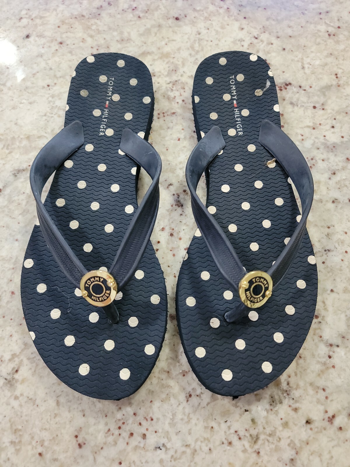 PANTOFOLA D’ORO Pantofola infradito perizoma perizoma a pois blu navy ed emblema oro taglia 7 8