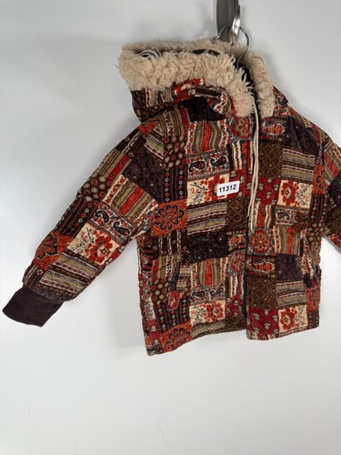 Vtg Kids Full Zip Multicolor Patchwork Paisley Fur Hood Quilt Lined Jacket Sz 4 - Picture 3 of 15